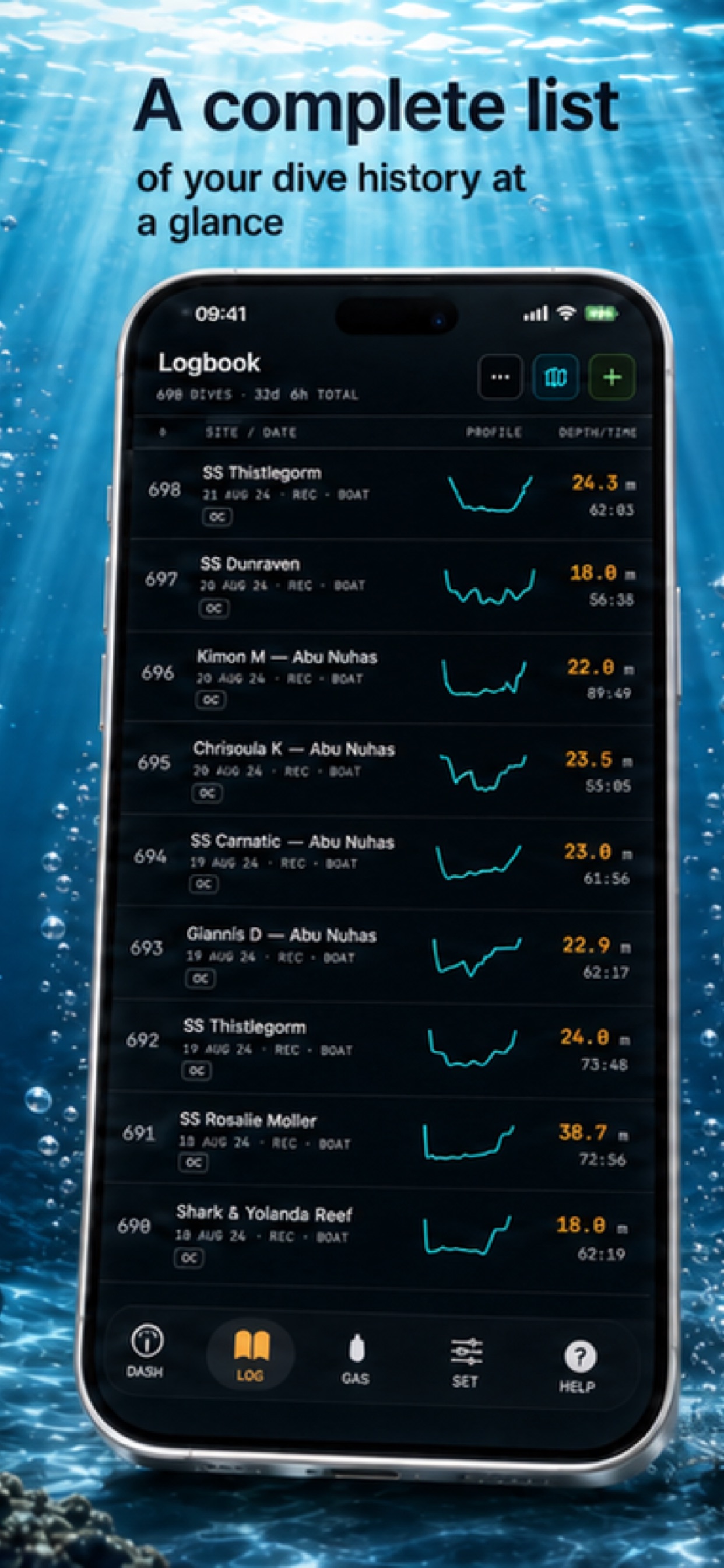 Pro Dive iPhone — logbook