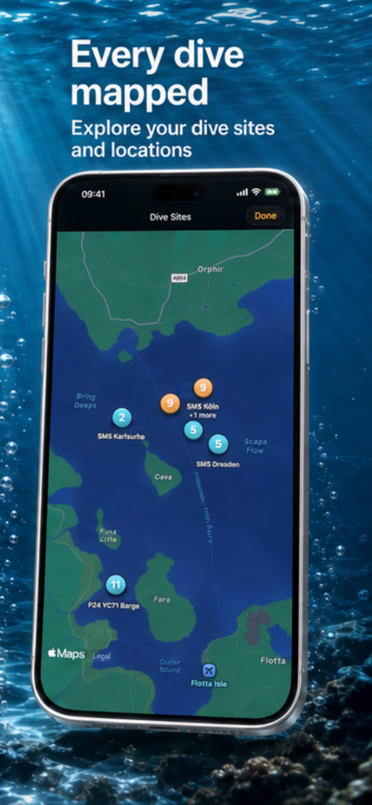 Pro Dive iPhone — dive sites map